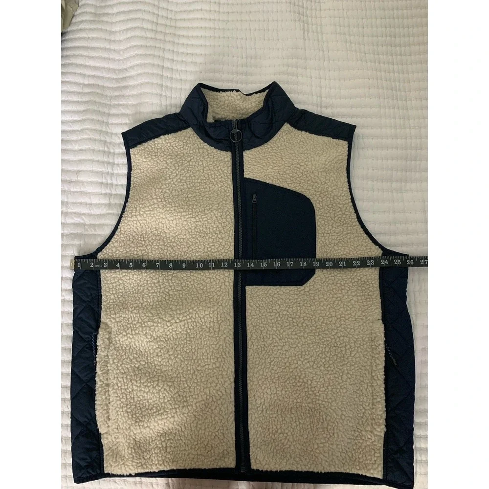 Lands' End Vest Men's Sz XL Fleece With Quilted Panels Ivory And Navy Gorpcore